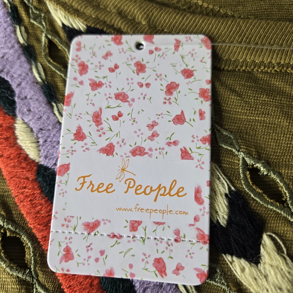 Free People Women's XS Olive Moss Embroidered Long Sleeve Crop Top - Picture 4 of 13
